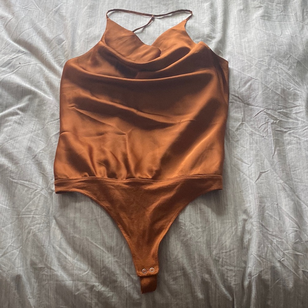Rust Abercrombie silky cowl neck body suit